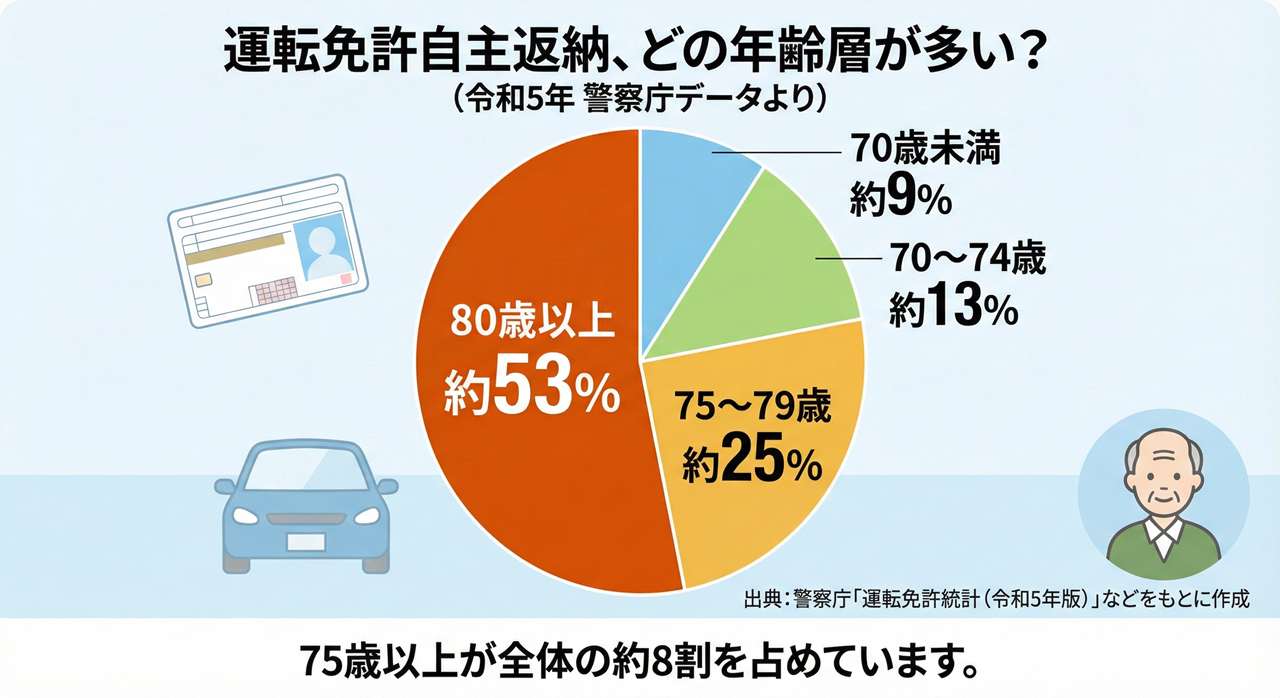 運転免許の自主返納が多い年齢は？