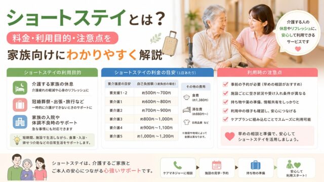 ショートステイとは？料金・利用目的・注意点を家族向けにわかりやすく解説
