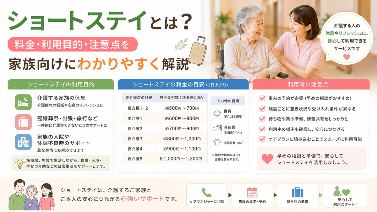 ショートステイとは？料金・利用目的・注意点を家族向けにわかりやすく解説