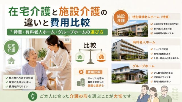 在宅介護と施設介護の違いと費用比較｜特養・有料老人ホーム・グループホームの選び方